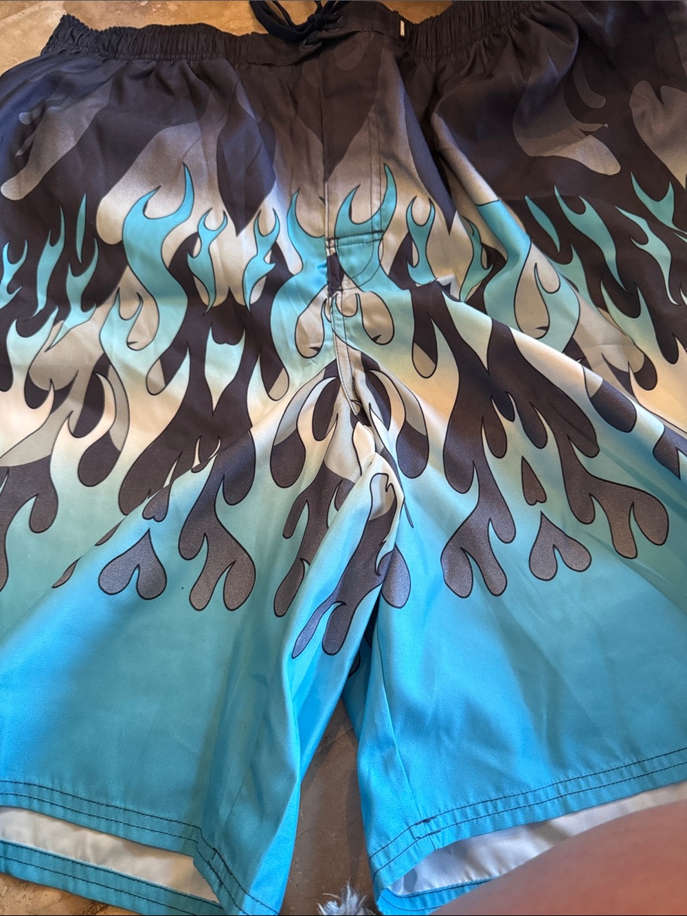 Men's Aqua Flame Print Swim Trunks with Elastic Waist